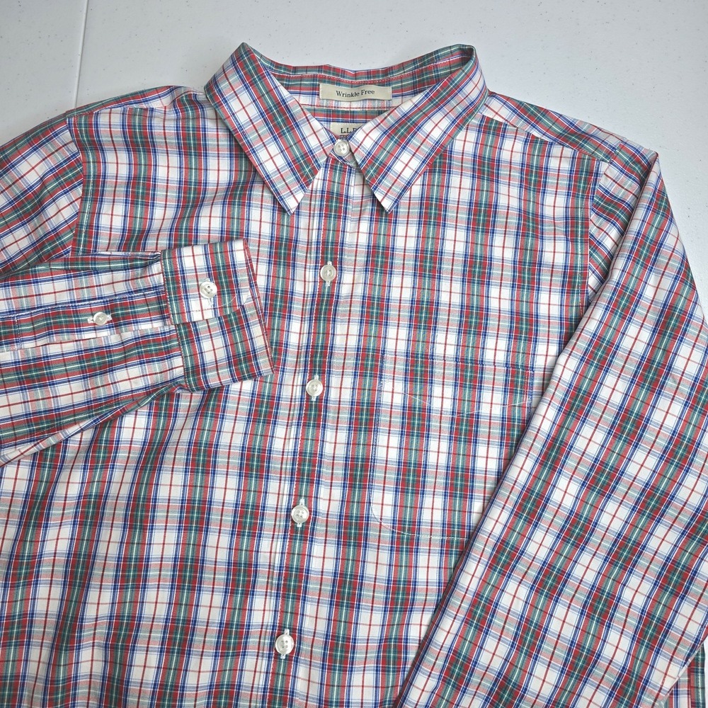 LL BEAN Women's Small Red‎ White Blue Green Plaid Long Sleeve Shirt -974